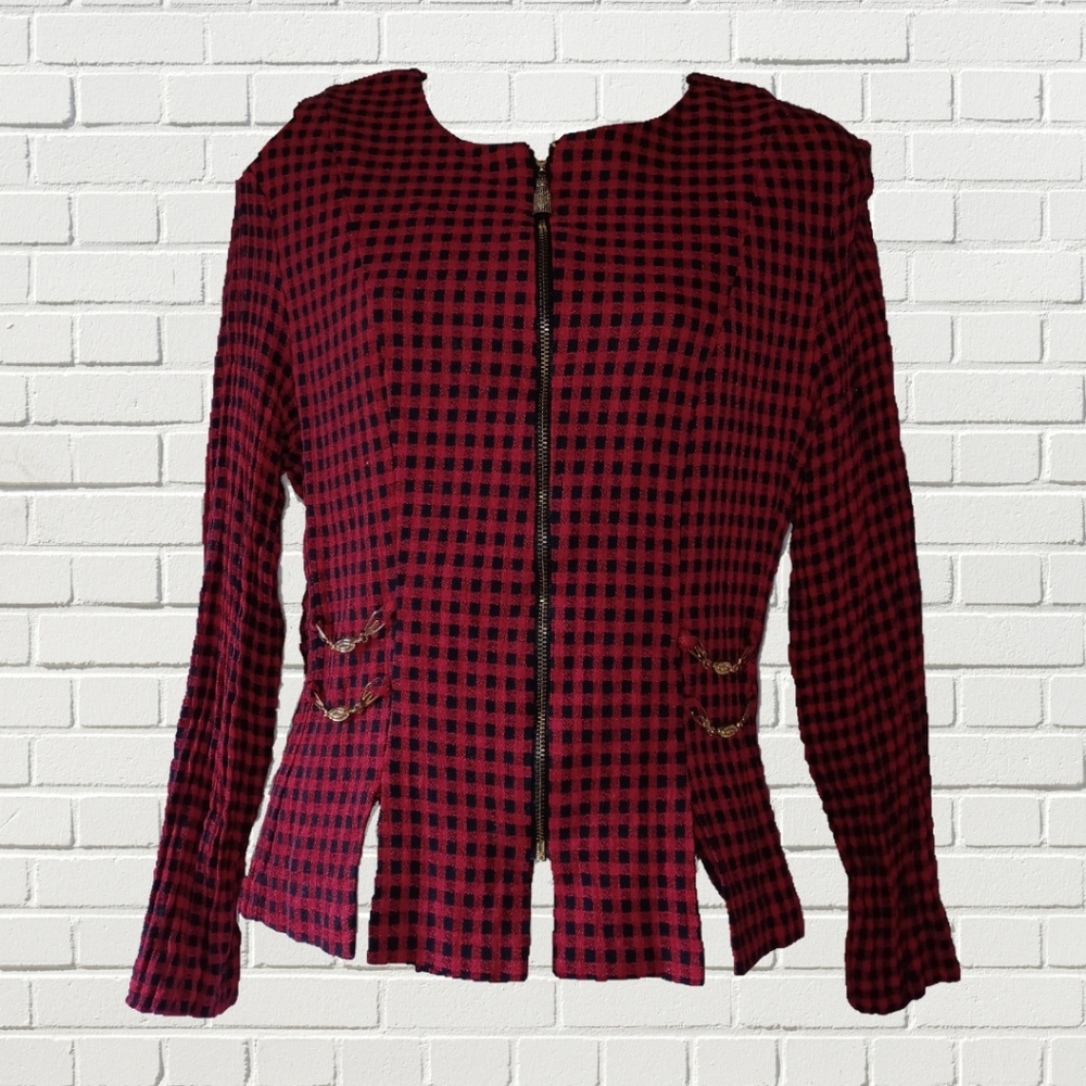 Vintage Red and Black Gingham Jacket with Metal Detail by Betsy's Things